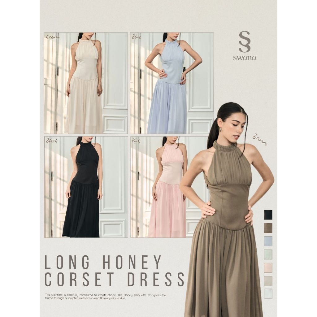 swana.ss - Long Honey corset dress “ (XS-2XL)   ชุดเดรสยาวคอเต่า