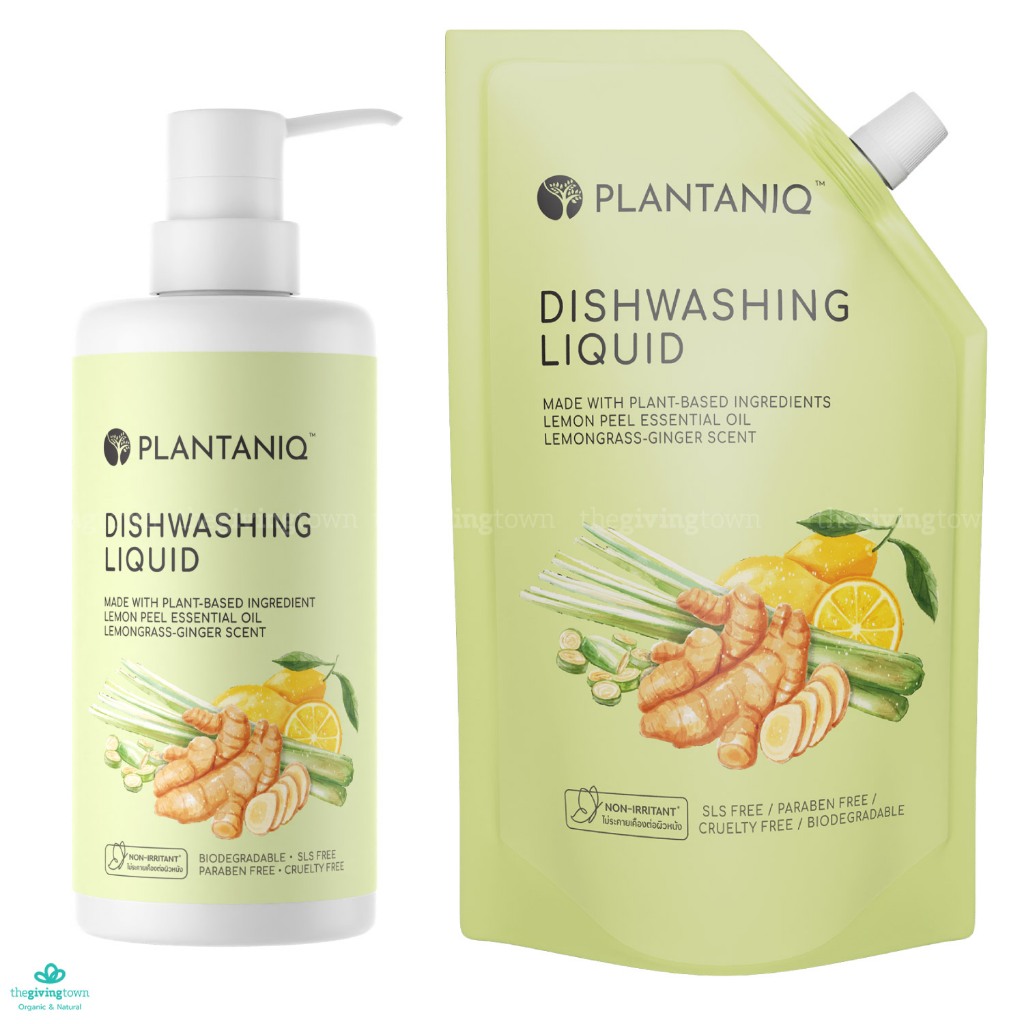 Plantaniq น้ำยาล้างจาน Plant-based Dishwashing Liquid กลิ่นหอมสดชื่น ขจัดคราบมัน แบบขวด และ REFILL
