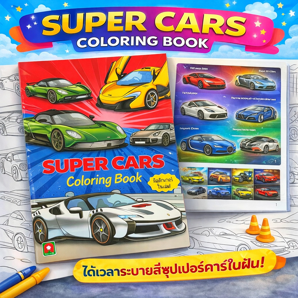 Aksara for kids หนังสือเด็ก สมุดภาพ ระบายสี สติกเกอร์ รถยนต์ ซูเปอร์คาร์ Super Cars