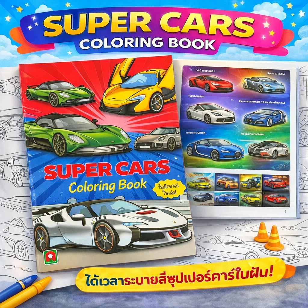 Aksara for kids หนังสือเด็ก สมุดภาพ ระบายสี สติกเกอร์ รถยนต์ ซูเปอร์คาร์ Super Cars