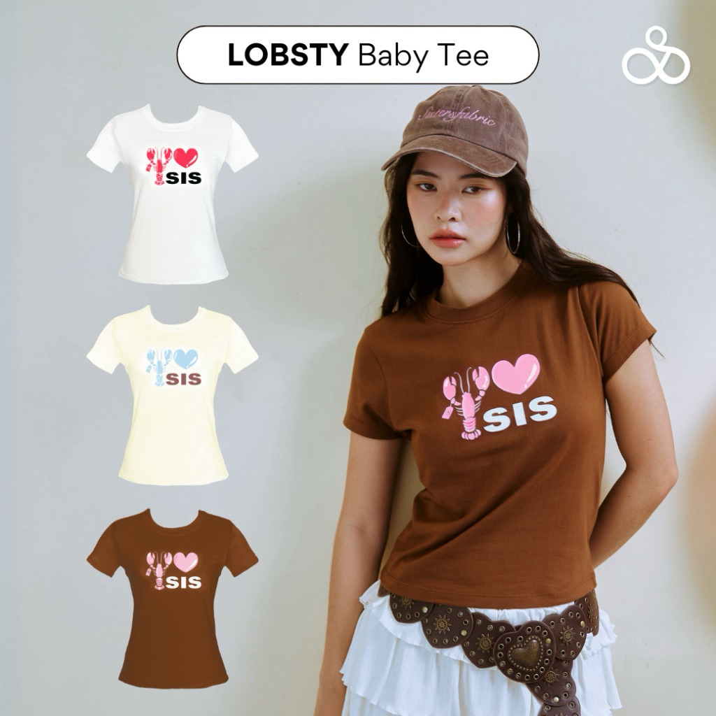 Sistersfabric 🎀 size m มือสอง Lobsty BBy Tee สีเหลือง เสื้อยืดเข้ารูป สกรีน I ❤️ Sis
