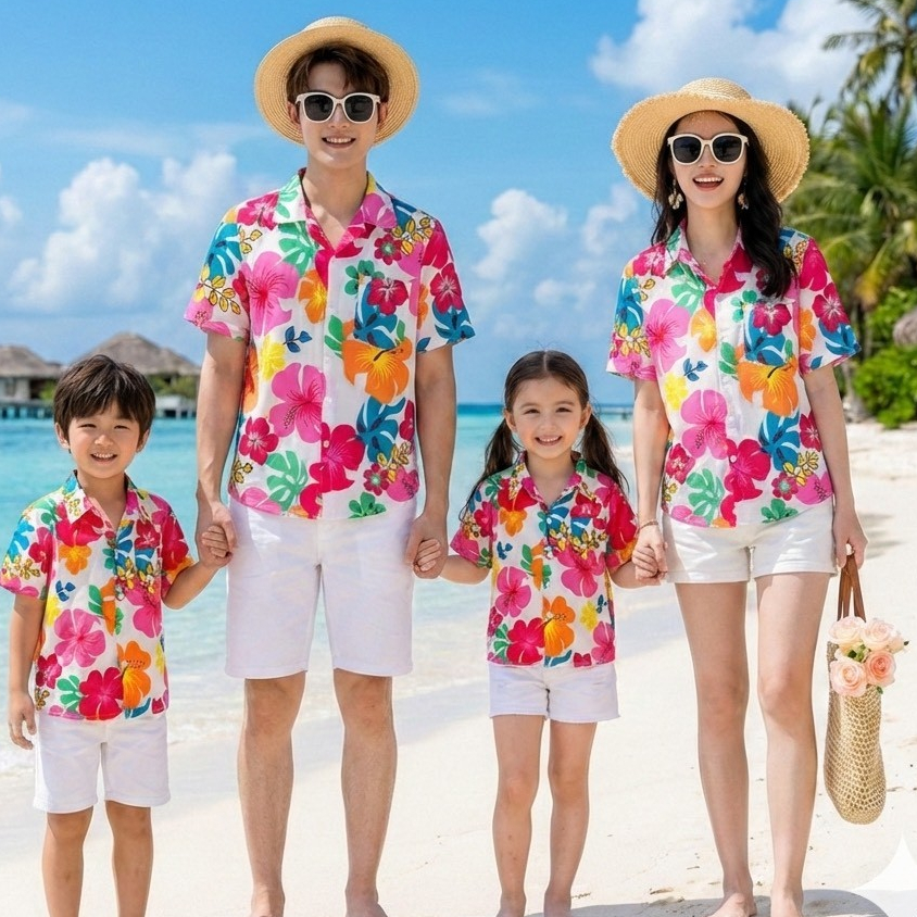 Pinkเสื้อฮาวายลายดอก สีสันสดใส ผ้าโพลีพรีเมี่ยม ไซส์S-8XL 3121