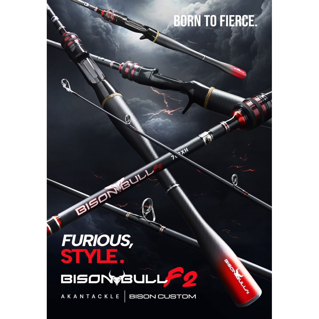 NEW!! 2023 คันตีเหยื่อปลอม BISON BULL  F2( ไบซันบลู ) เบท-สปิน 1/2 ท่อน ดีไซต์ใหม่  เหมาะสำหรับตีเหยื่อปลอม ช่อน ชะโด ก