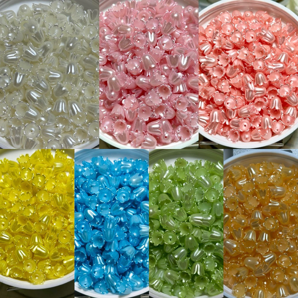 ลูกปัดดอกไม้ ดอกบัวดิน สีเหลือบมุกสดใส 100ชิ้น/แพ็ค
