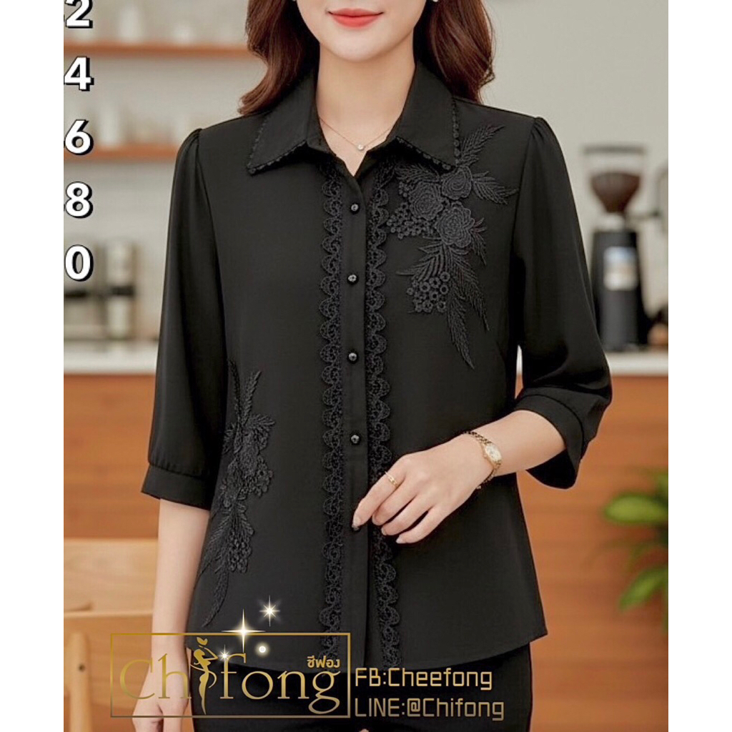 เสื้อชีฟอง เสื้อผ้าผู้ใหญ่ โทนดำ ใส่สบาย