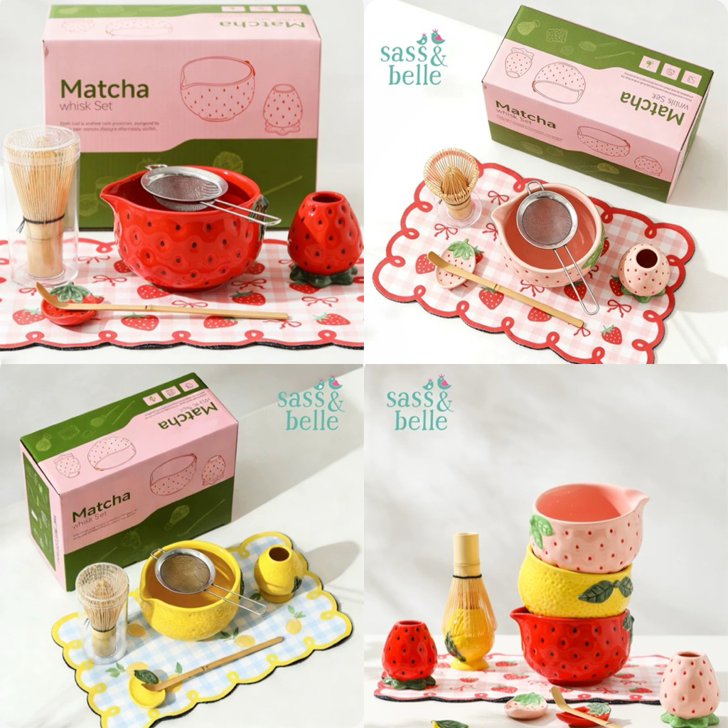 <พร้อมส่ง เจ้าใหญ่ สต็อคเยอะกดเลย>✨🍓🍋Frutie Chawan set ถ้วยชงมัทฉะลายผลไม้ set 7ชิ้น สุดคิ้วท์