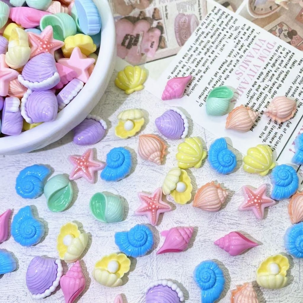❮10 ชิ้นซ้ำแบบ❯เรซิ่นเปลือกหอยสังข์สีจิ๋วเรซิ่นติดชิ้นงานdiy เรซิ่น3D เรซิ่นติดกิ๊บ เรซิ่นติดเคสโทรศัพท์ เรซิ่นการ์ตูน