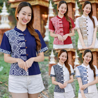 เสื้ิอลายขิด แต่งครึ่ง 5กระดุมกะลา