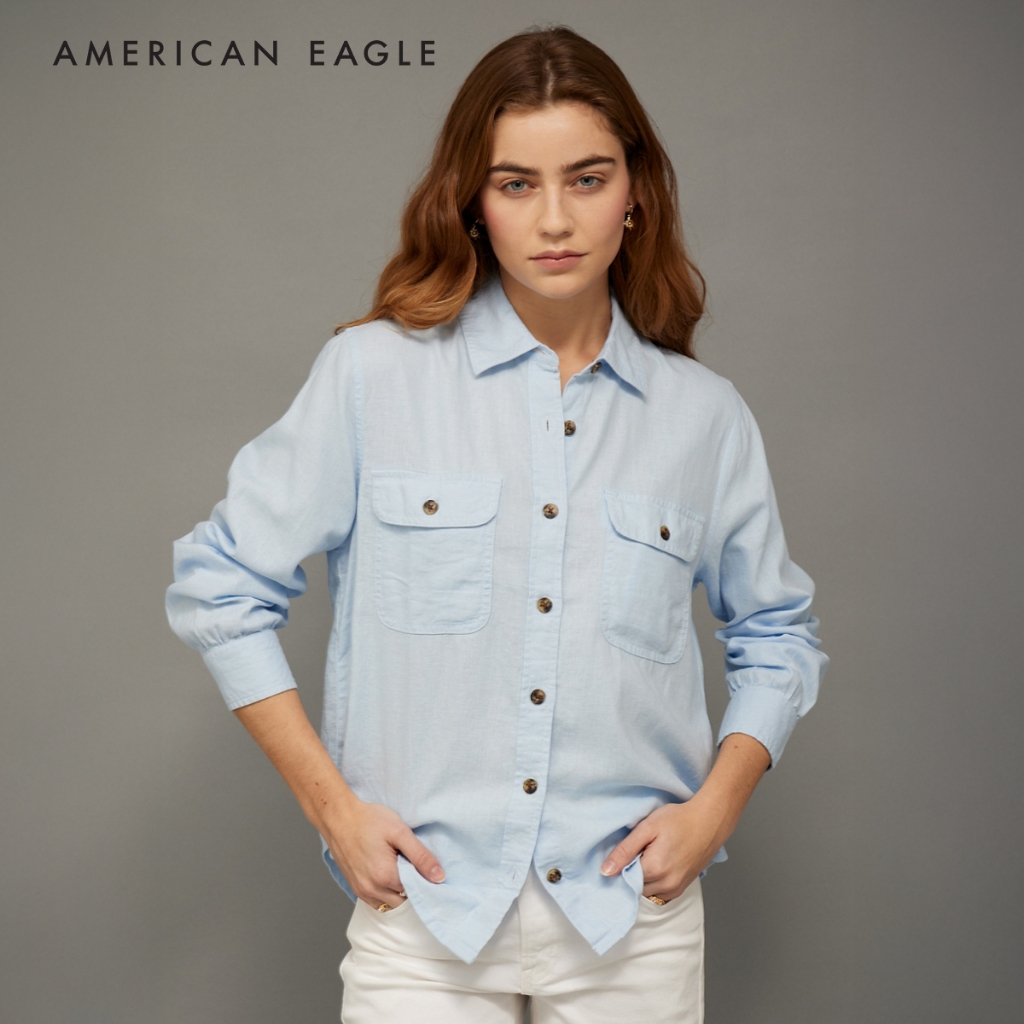 American Eagle The Bestie Linen Shirt เสื้อเชิ้ต ผู้หญิง ลินิน (NWSB 035-6743-401)