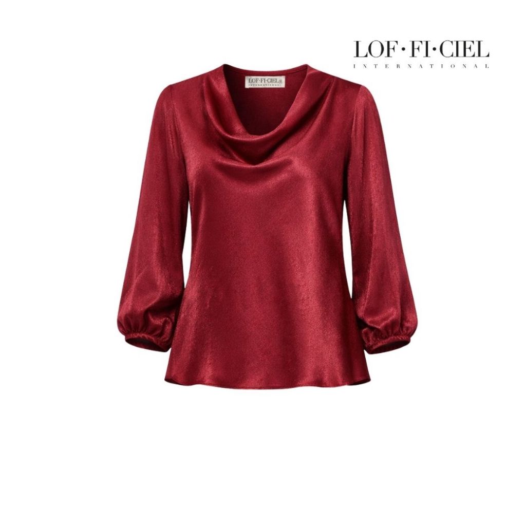 LOF-FI-CIEL Blouse เสื้อเบลาส์แขนยาว คอถ่วง สีแดงเลือดนก FR4LDE