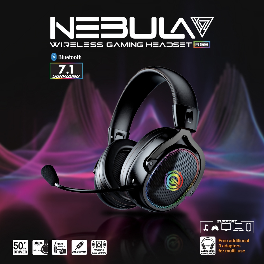 Neolution E-Sport Gaming Headset Nebula Wireless หูฟังเกมมิ่งไร้สาย Tri-mode 7.1 channel ไฟ RGB รับป