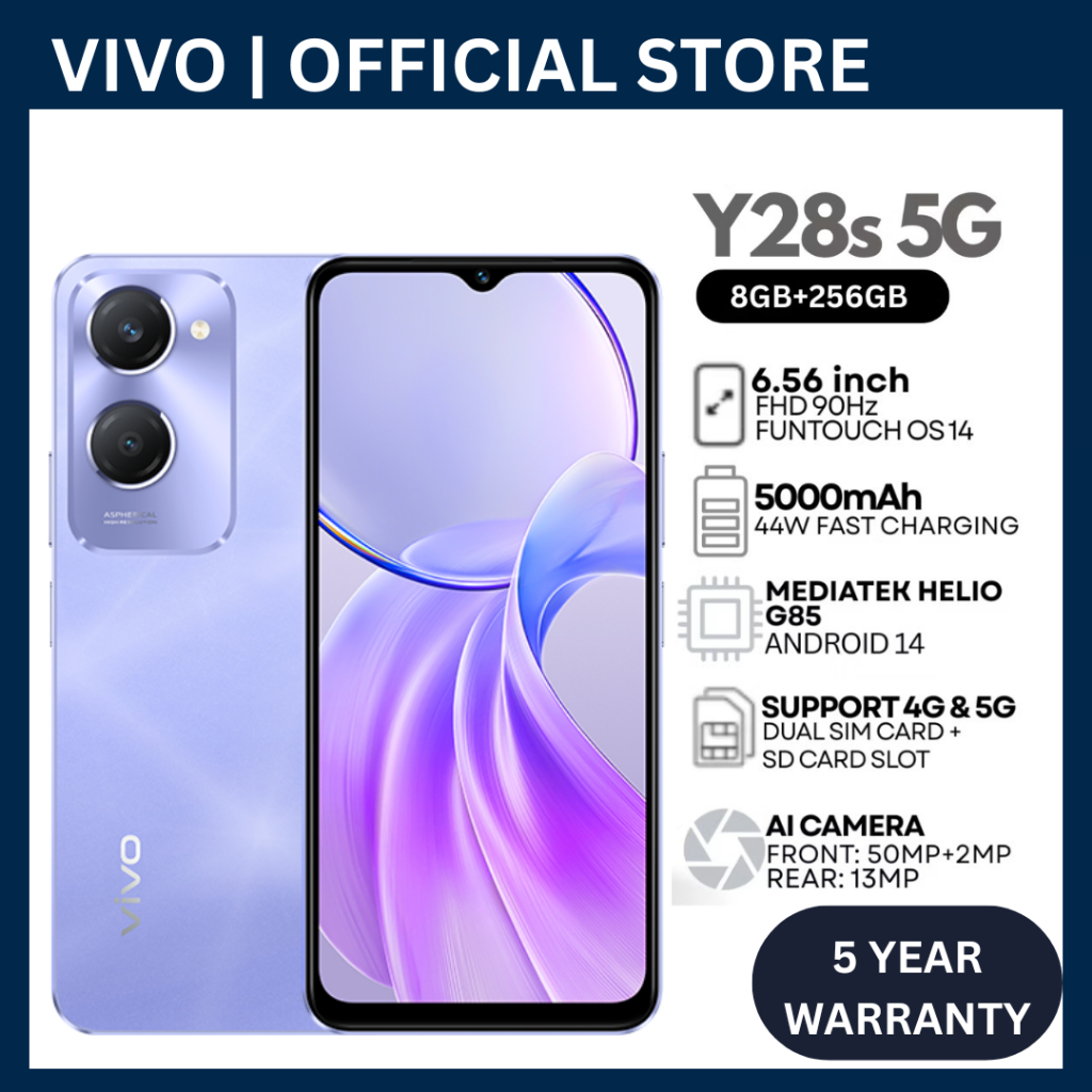VIVO Y28s 5G (8+256GB) | Battery 5000mAh+ชาร์จไว44W | MEDIATEK HELIO G85 | ลำโพงคู่+300%