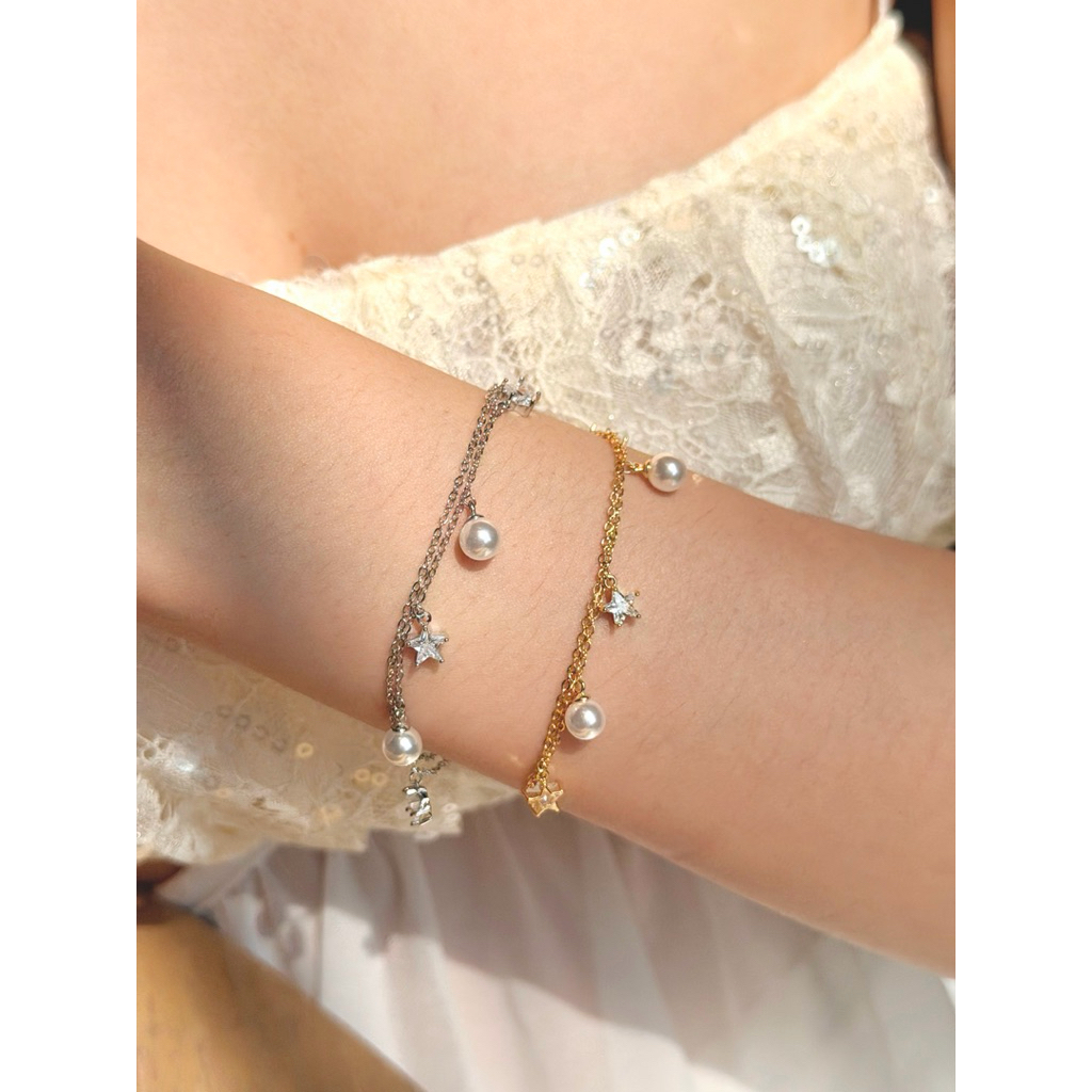 Socrush.bkk | WHISPERING STAR bracelet | SB-098 | สร้อยข้อมือ ดาว มุก เลเยอร์
