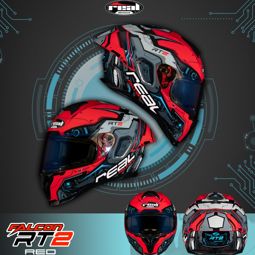 หมวกกันน็อคReal รุ่น Falcon ลาย Robotech2 RT2 สีแดง ชิลล์หน้าสีปรอทบางมอก. ใหม่ล่าสุด ปี2026 S-XXL