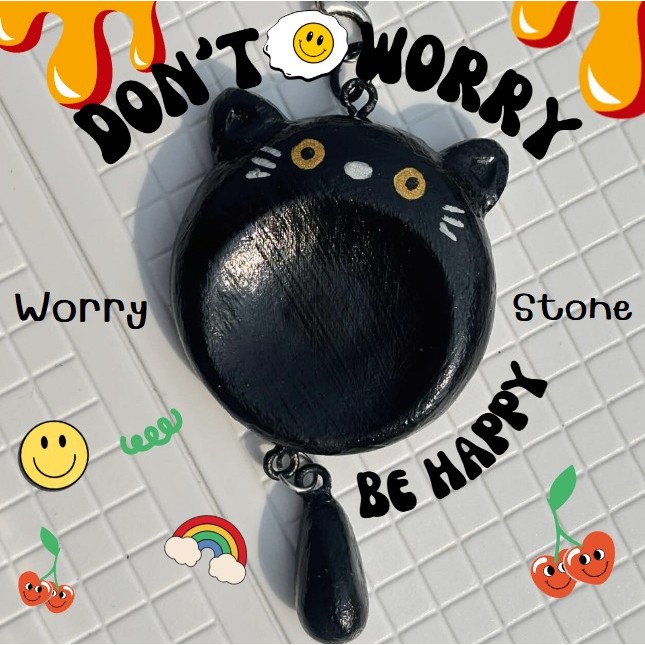 worry stone หินคลายกังวล น้องแมวเหมียว งานดินปั้น handmade by นักปั้นหัวร้อน