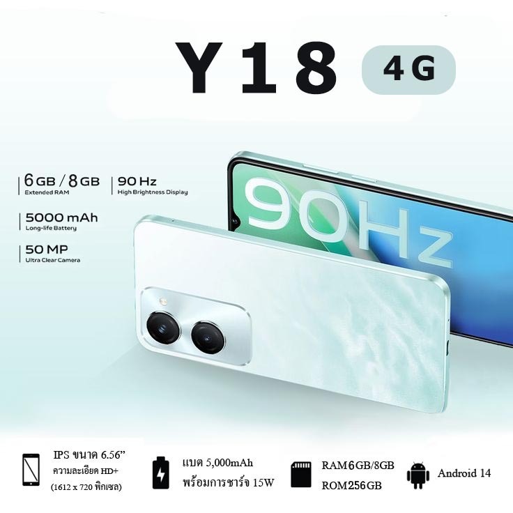 [New พร้อมส่ง] V0 Y18 (8+128) (4+128) แบตอึด 5000 mAh จอ 6.56 นิ้ว รับประกัน 1ปี