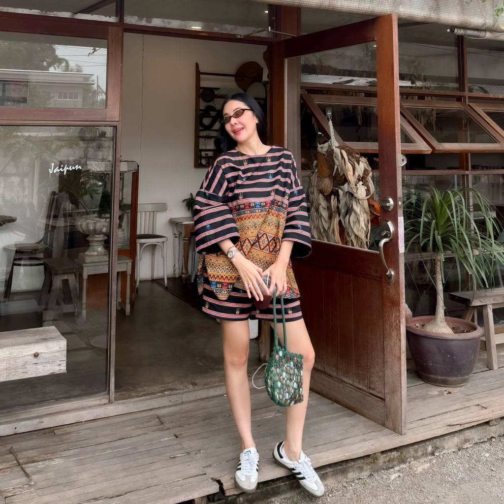 SET เสื้อ+ขาสั้น ผ้าฝ้ายพิมพ์ลาย