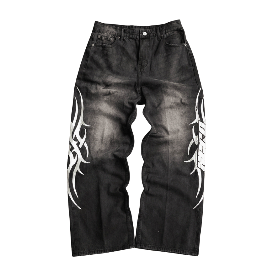 EM VENOM SCRIPT JEANS 01 / กางเกงยีนส์ขายาวสกรีนข้างขา