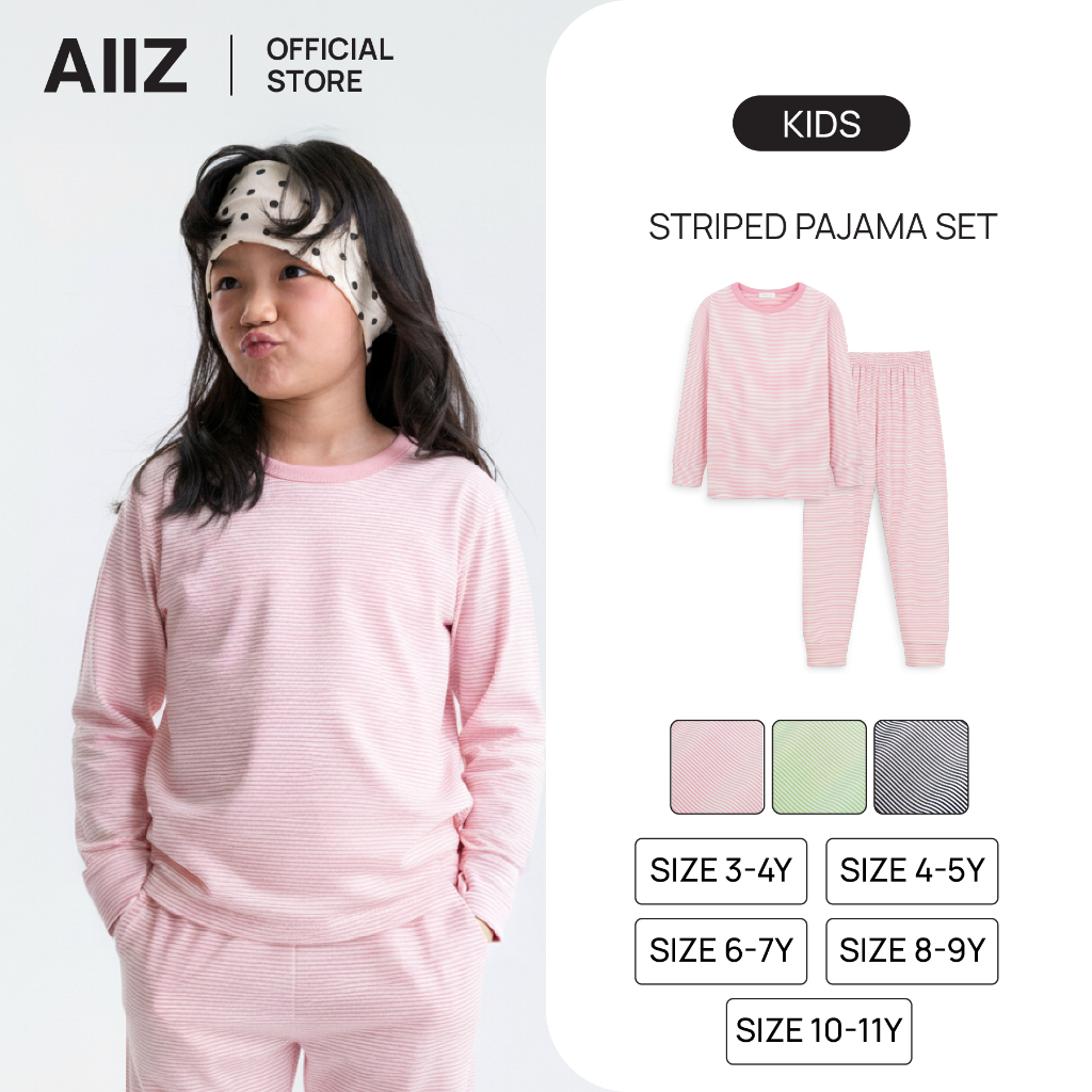 AIIZ ชุดเซตเด็กเสื้อยืดและกางเกงลายทาง AIIZ Kids's Striped Pajama Set