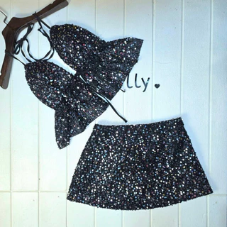 💕ShopBypuy💕ชุดเซ็ตวิ้งๆเกร็ดกลิตเตอร์สุดเซ็กซี่เสื้อแหวกหน้า+กระโปรง