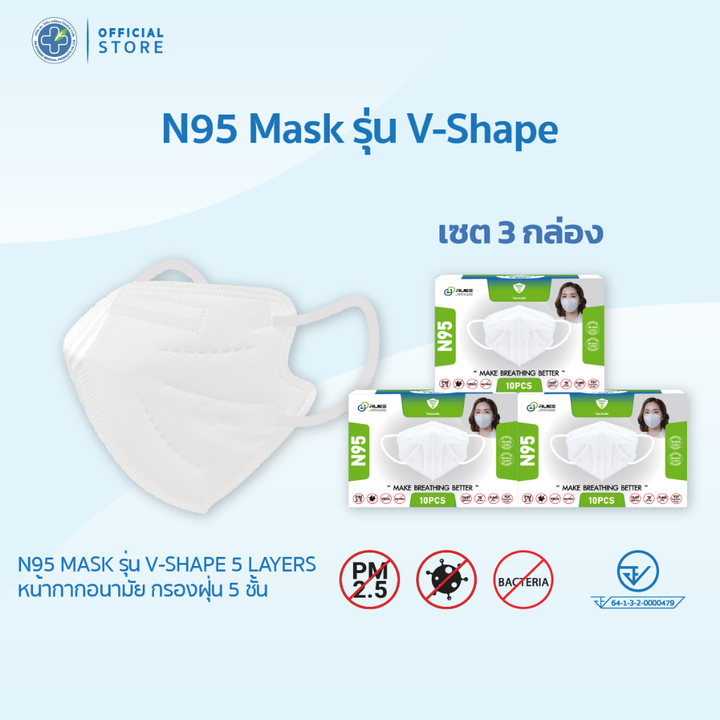 [Official] Dr. Hygiene N95 Mask หน้ากากอนามัยกรองฝุ่น N95 5ชั้น รุ่น V-Shape 10ชิ้น (3 กล่อง)