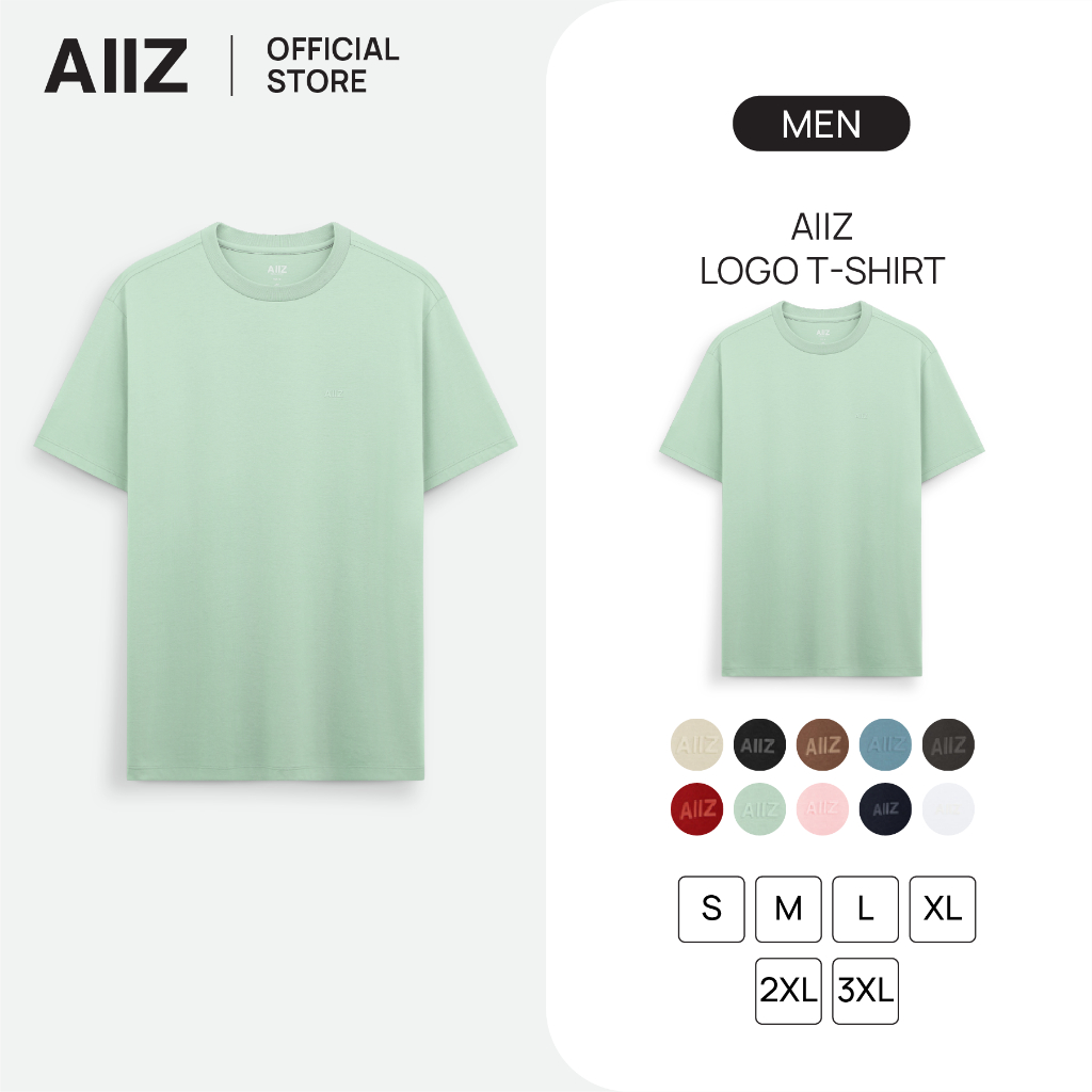AIIZ เสื้อยืดสีพื้นคอกลม โลโก้ AIIZ ผ้าคอตตอน AIIZ Men's AIIZ Logo T-Shirt Cotton