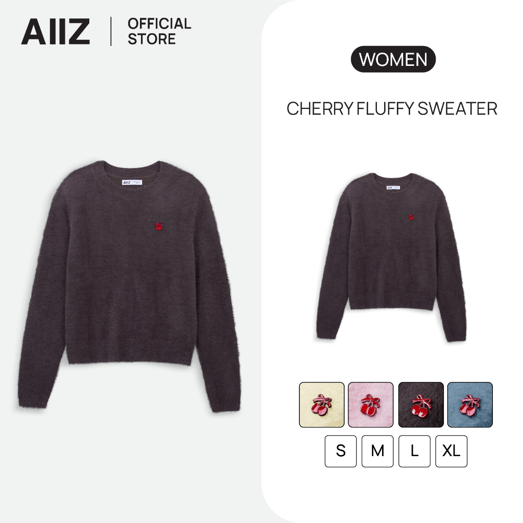 AIIZ เสื้อคอกลมผู้หญิงแขนยาว ผ้าถักขนนุ่ม AIIZ Women’s Cherry Fluffy Sweater