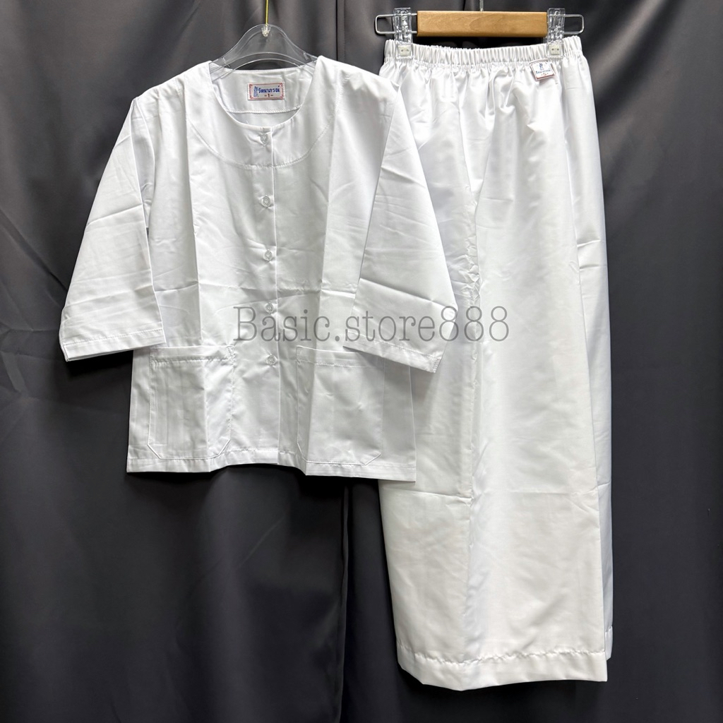 ชุดขาวปฏิบัติธรรมรัตนาภรณ์ ชุดขาวผู้หญิง ชุดชีพราหมณ์ สีขาวอ๊อฟไวท์ (เสื้อแขน 3 ส่วน ผ้าถุงเอวยาง)