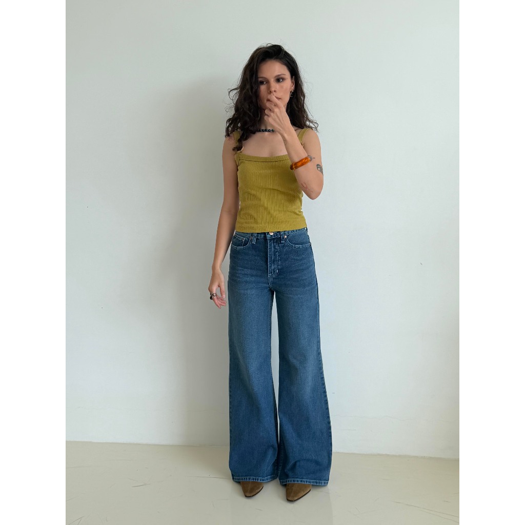 KANDA JEANS : (New Version) Papa Blue Jeans กางเกงยีนส์เอวสูงขากระบอกบาน ทรง Baggy jeans ราคา ถูกที่สุด ดีลบีเคเค แกลเลอรีภาพที่ 2