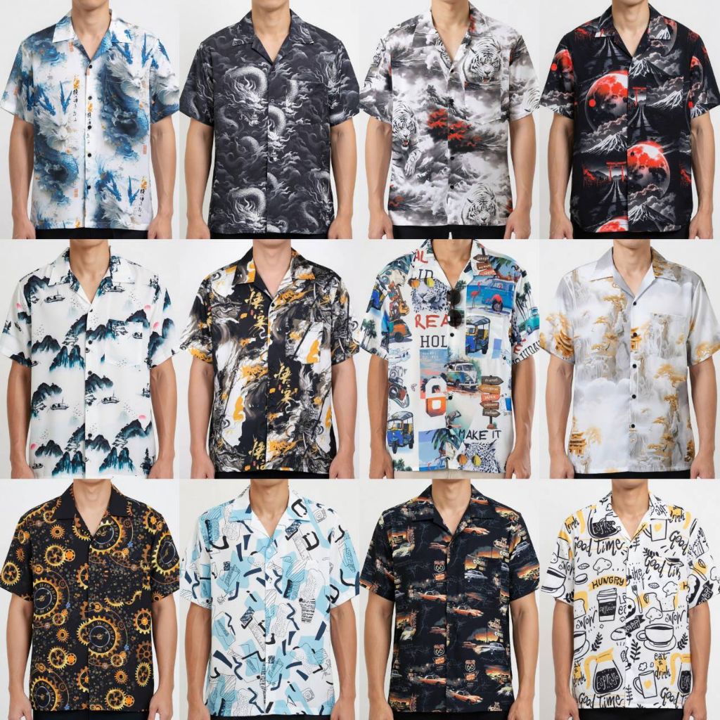 เสื้อเชิ้ตฮาวายรวมลาย  อก 38-52 นิ้ว M-3XL ผ้าไหมอิตาลี ผ้านุ่มใส่สบาย (มีของพร้อมส่ง)