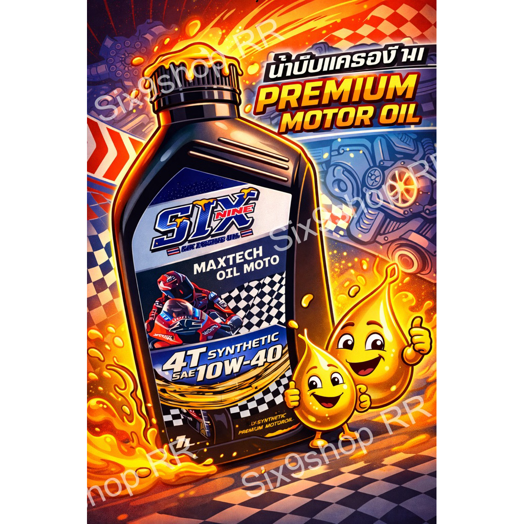 น้ำมันเครื่อง Six Engine Oil สังเคราะห์แท้ 100% moto 4T 10w-40 ขนาด 1 ลิตร สำหรับรถจักรยานยนต์