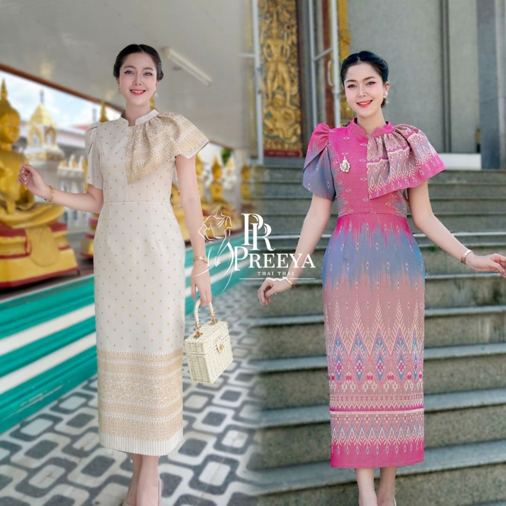 PR156 เดรสผ้าฝ้ายทอลายพลอยพรรณ อัดกาวทั้งชุด ชุดไทย แบรนด์ preeya ราคา ถูกที่สุด ดีลบีเคเค แกลเลอรีภาพที่ 3