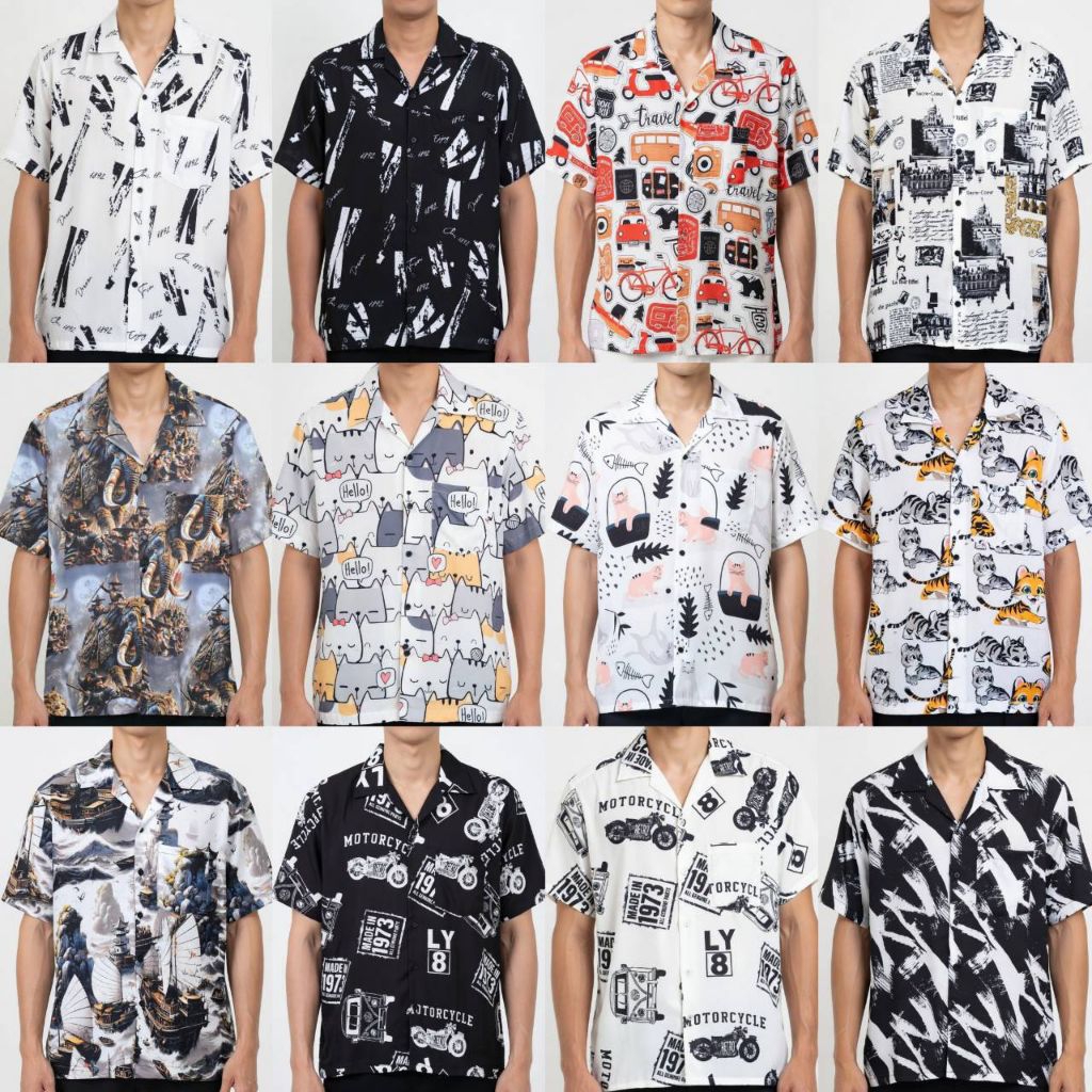 เสื้อเชิ้ตฮาวายรวมลาย  อก 38-52 นิ้ว M-3XL ผ้าไหมอิตาลี ผ้านุ่มเด้งใส่สบาย (มีของพร้อมส่ง)