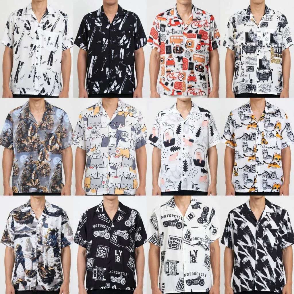 เสื้อเชิ้ตฮาวายรวมลาย อก 38-52 นิ้ว M-3XL ผ้าไหมอิตาลี ผ้านุ่มเด้งใส่สบาย (มีของพร้อมส่ง)
