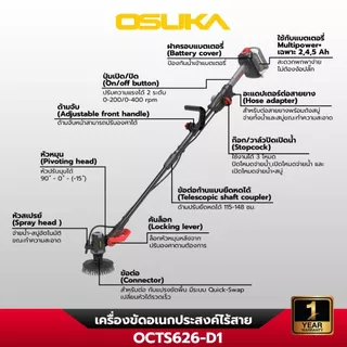 เครื่องขัดอเนกประสงค์ไร้สาย 20V. ( เครื่องเปล่า : OCTS626-N / ครบเซ็ท : OCTS626-D1 ) OSUKA