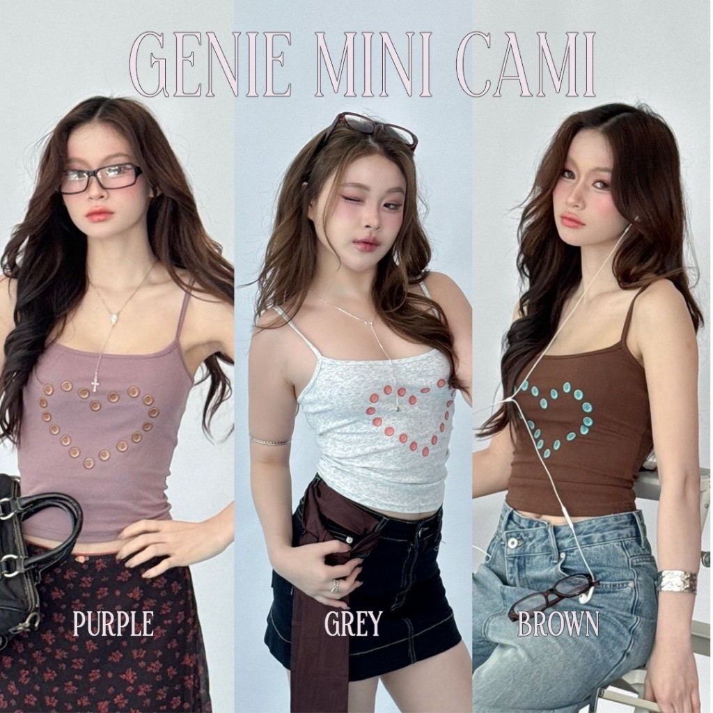 Choosedress A2030 Genie Mini Cami เสื้อสายเดี่ยว สกรีนลายกระดุมรูปหัวใจ