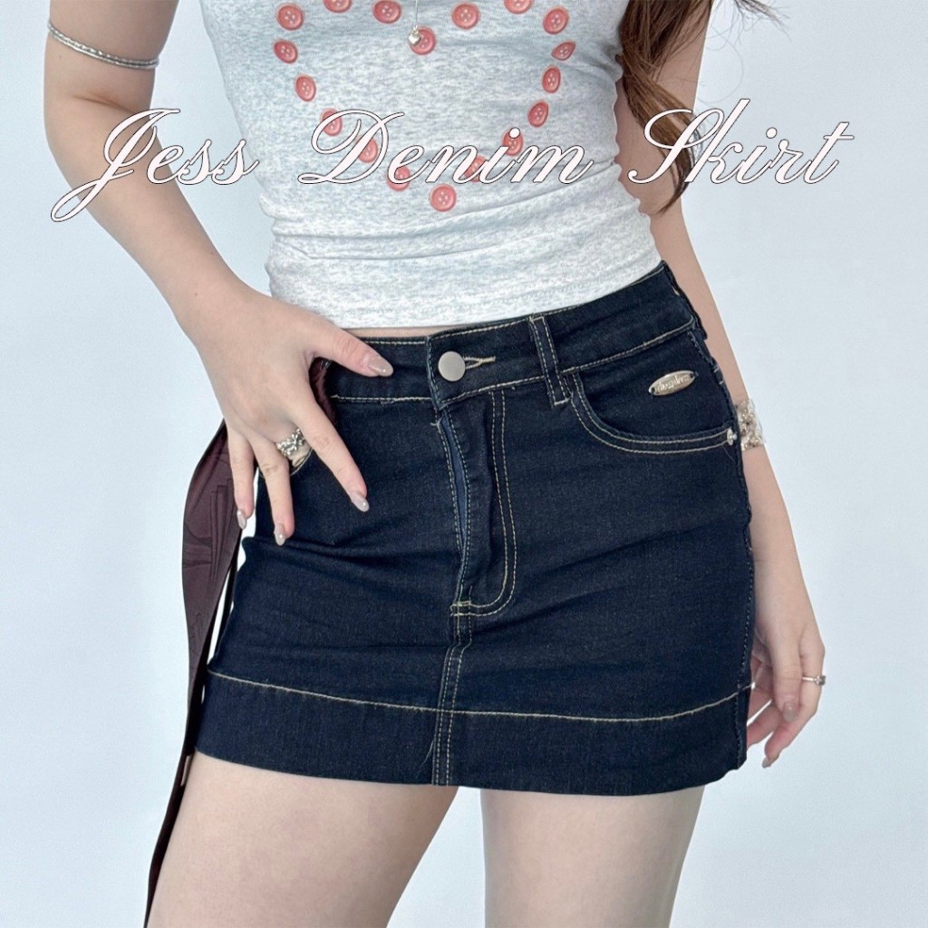 Choosedress A0577 Jess Denim Skirt กระโปรงสั้นทรงเอ ผ้ายีนส์ยืด