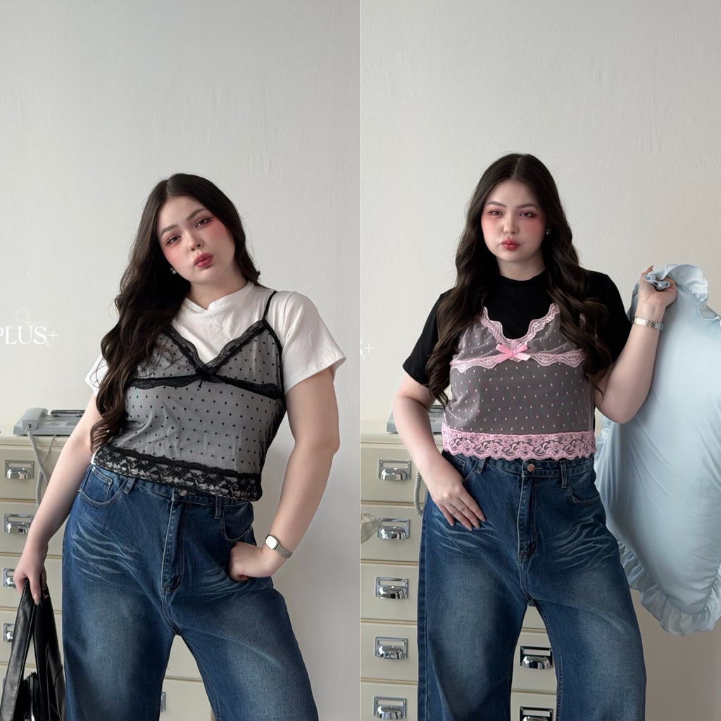 Chubby Supi - ✨Minnie Top✨เสื้อครอป+สายเดี่ยวซีทรู อก38-52“ (lin) เสื้อผ้าสาวอวบ เที่ยวคาเฟ่