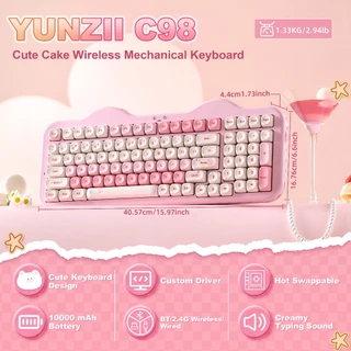 [โค้ดคุ้มลด 20%] YUNZII C98 Cake Meow Keyboard Creamy Mechanical Keyboard คีย์บอร์ดไร้สาย Wireless Bluetooth Custom MOA