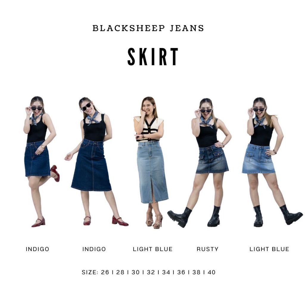BSJ (Blacksheepjeans)กระโปรงยีนส์เอวสูง รวมรุ่นที่ขายดีBest Sellerกระโปรงหลายแบบหลายสไตล์