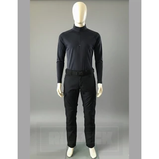 เสื้อยืด/เสื้อคอซิปสีพื้น ไหล่สโลป-แขนยาว สีดำ/ผ้าไมโครเรียบ (Polyester)