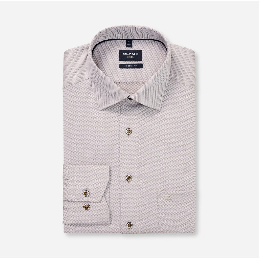 OLYMP LUXOR SHIRT เสื้อเชิ้ตผู้ชายแขนยาว ทรงตรง  Modern Fit สีน้ำตาล SPRI26