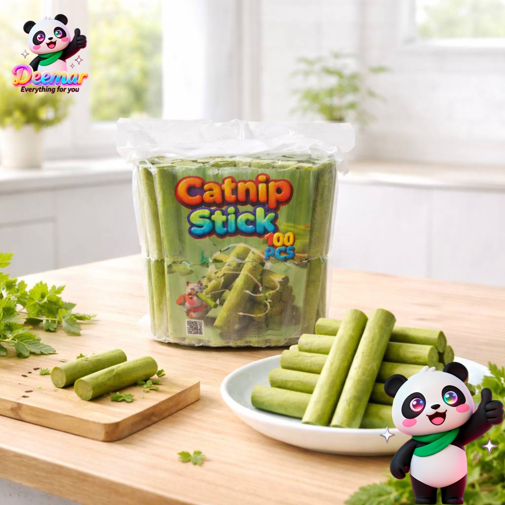 Deemar ขนมหญ้าแมว ผลิตจากต้นอ่อนข้าวสาลี ช่วยขัดฟัน 1 ถุง บรรจุ 100 ชิ้น Catnip Sticks 100pcs