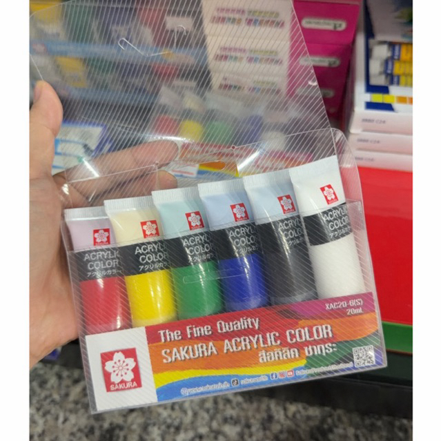 Sakura สีอะคริลิค แบบหลอด ขนาด 20มล. เซต 6หลอด