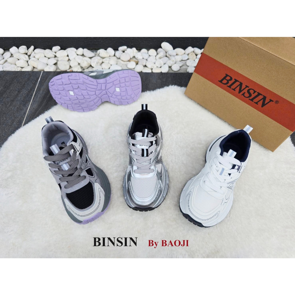 **BINSIN (บินซิน)** [ลิขสิทธิ์แบรนด์แท้] (BNS-5015) รองเท้าผ้าใบ *ผู้หญิง* ส้นสูง 5 ซม.(By MAIZIE)