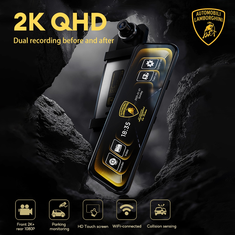 Lamborghini R8802 กล้องติดรถยนต์ WiFi, Full-view IPS screen，Dual recording 2K (2540*1440)+1080P, Scr