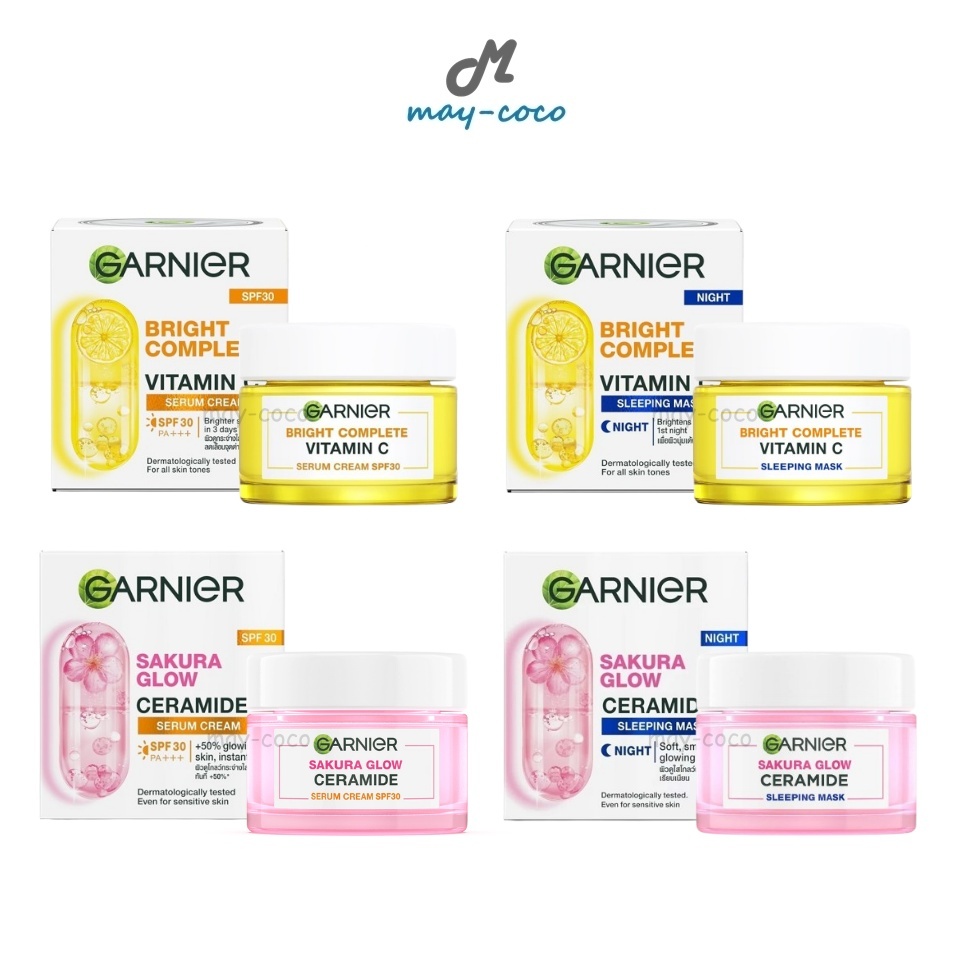 ถูก/แท้/มีไลฟ์ ครีม Garnier Bright Complete Vitamin C Serum Cream/Sleeping Mask/Sakura Glow เซรั่มครีม ผิวโกลว์ ผิวใส
