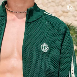 Highschool Summer Collection : Clubhouse Stripe Crochet Track Jacket - เสื้อคลุมโครเชต์ - OTB21014