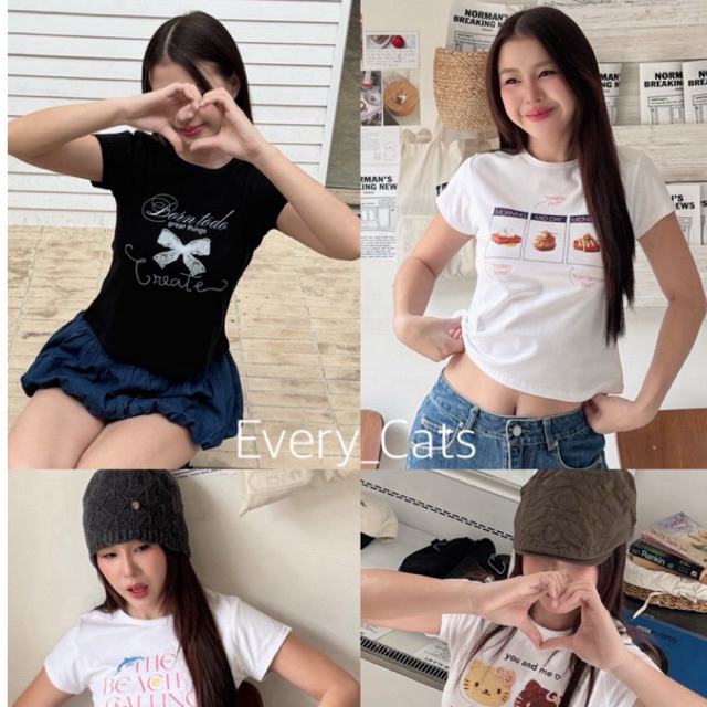 🍳 เสื้อยืดทรง Baby Tee 🍳 รวมลายน่ารักสุดฮิต ❤️