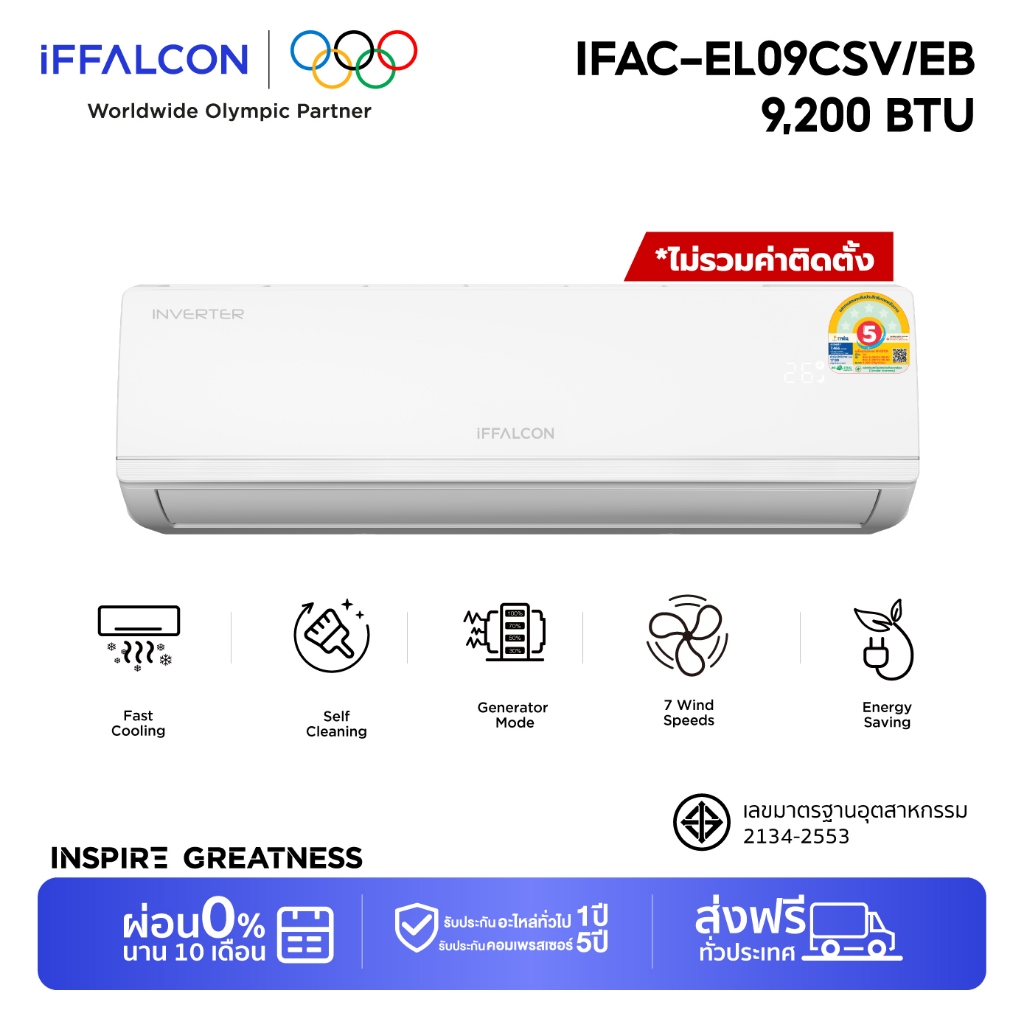 [2026] iFFALCON iECO Series ขนาด 9,200–23,900 BTU แอร์ Inverter เย็นเร็ว ประหยัดไฟ ปรับแรงลม 7 ระดับ พร้อม Self Cleaning